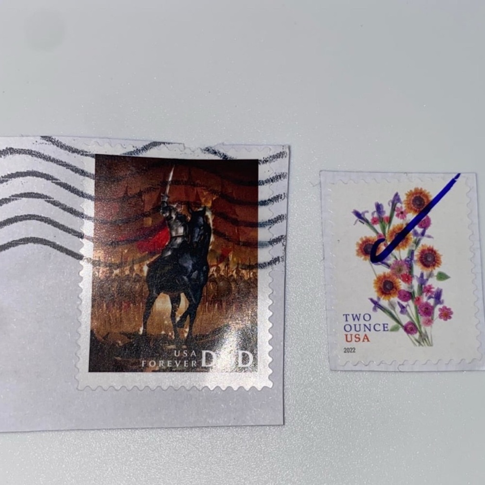 2x Post office “Two ounce USA” & “D&D” Stamped Stickers in good conditions
